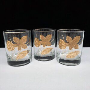 Vintage Libbey Gold Leaf Whiskey Glasses Set of 3 4" High